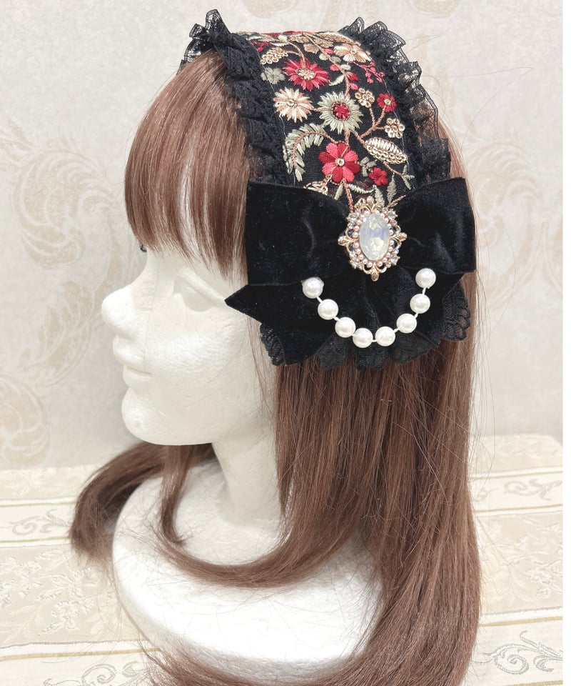 〜♡〜断捨離SALE品〜♡〜フランスアンティーク 布花 いっぱい ヘッドドレス Triple* fortune ／刺繍ヘッドドレス（赤小花） | chou chou ange