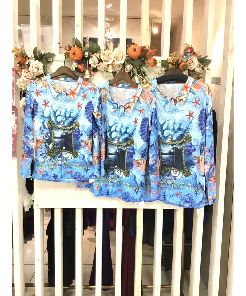 ブルマリンシルク花柄刺繍スカート