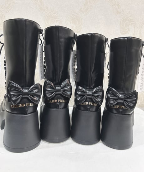 ATELIER-PIERROT／Chunky Frilled Ribbon Boots（ブラック）S〜XLの4サイズ展開