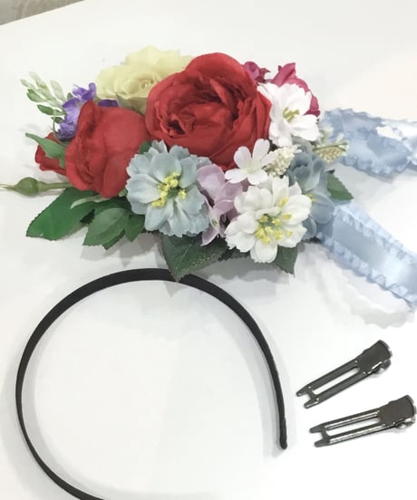 Millefleurs／薔薇ブーケのカチューシャ（サックス）