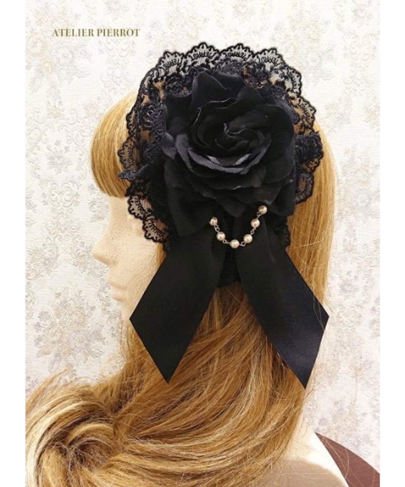 ATELIER-PIERROT／ 薔薇レースカチューシャ（黒×黒薔薇） | chou cho