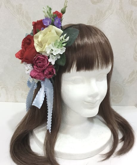Millefleurs／薔薇ブーケのカチューシャ（サックス）