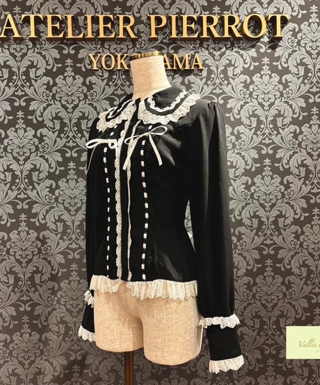 Vallée lys／Dreams Ladder Lace Long Sleeved Blouse （ブラック×ホワイト）
