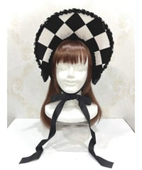 Enchantlic Enchantilly／ダイヤ柄ハーフボンネット（黒×白×黒レース）