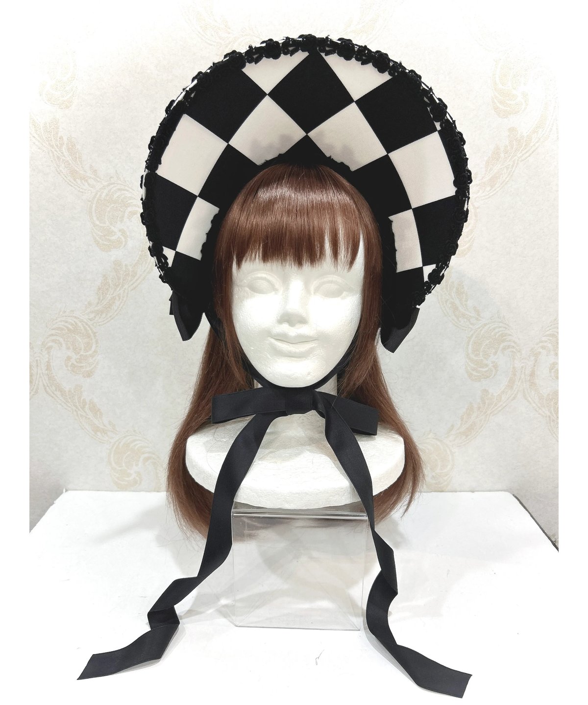 Enchantlic Enchantilly／ダイヤ柄ハーフボンネット（黒×白×黒