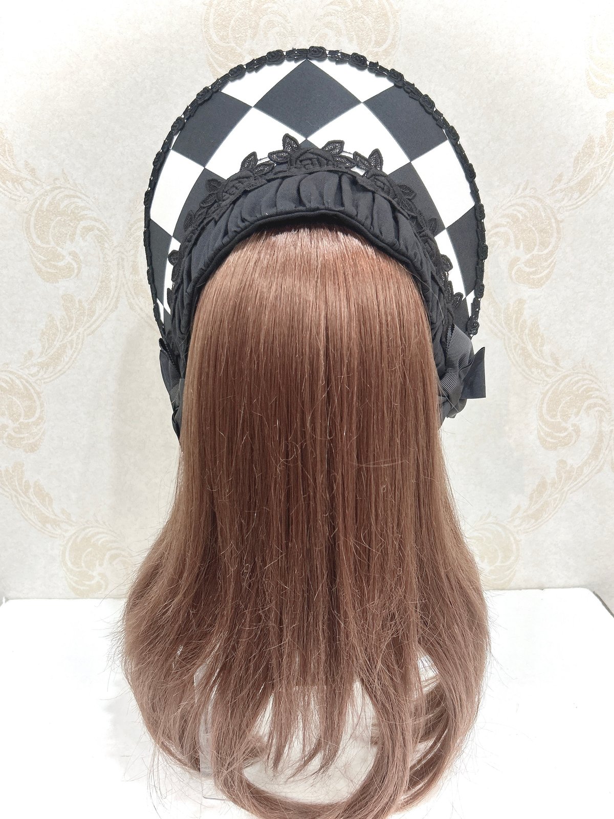 Enchantlic Enchantilly／ダイヤ柄ハーフボンネット（黒×白×黒