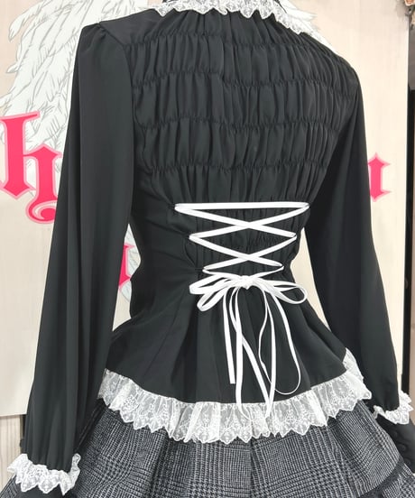 Vallée lys／Dreams Ladder Lace Long Sleeved Blouse （ブラック×ホワイト）