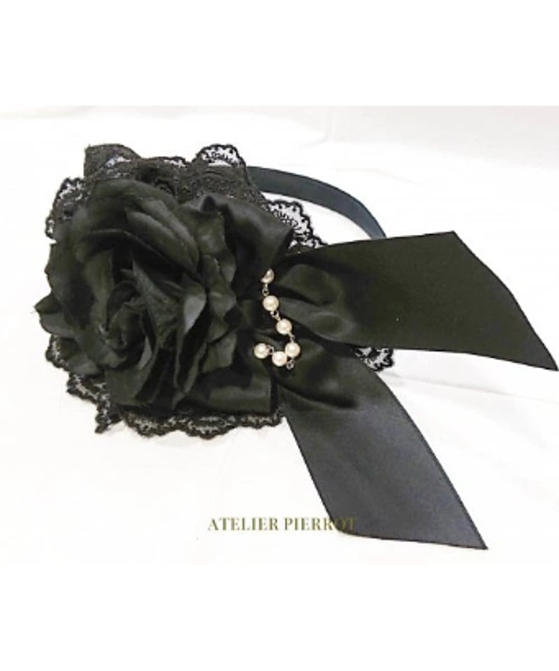 ATELIER-PIERROT／ 薔薇レースカチューシャ（黒×黒薔薇） | chou cho