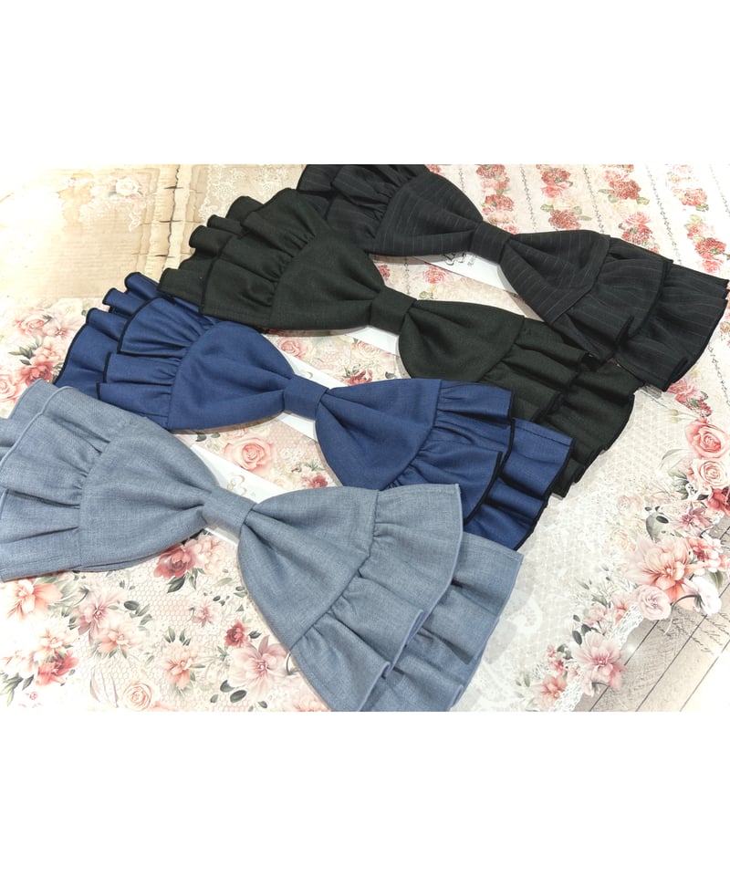 尾州ロリィタ /ヘッドドレス(リボンタイプ)ストライプグレー 尾州ロリィタ /ヘッドドレス(リボンタイプ)ストライプグレー