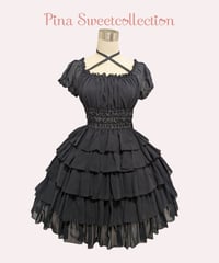 Pina sweetcollection／ a04000-a シフォンフリルワンピース（ブラック）
