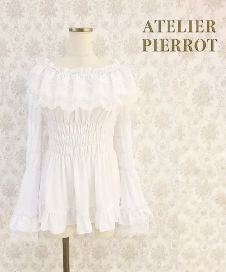 ATELIER-PIERROT／Shirring princess sleeve blouse （ホワイト）