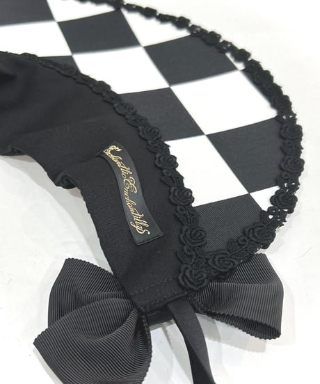 Enchantlic Enchantilly／ダイヤ柄ハーフボンネット（黒×白×黒レース）