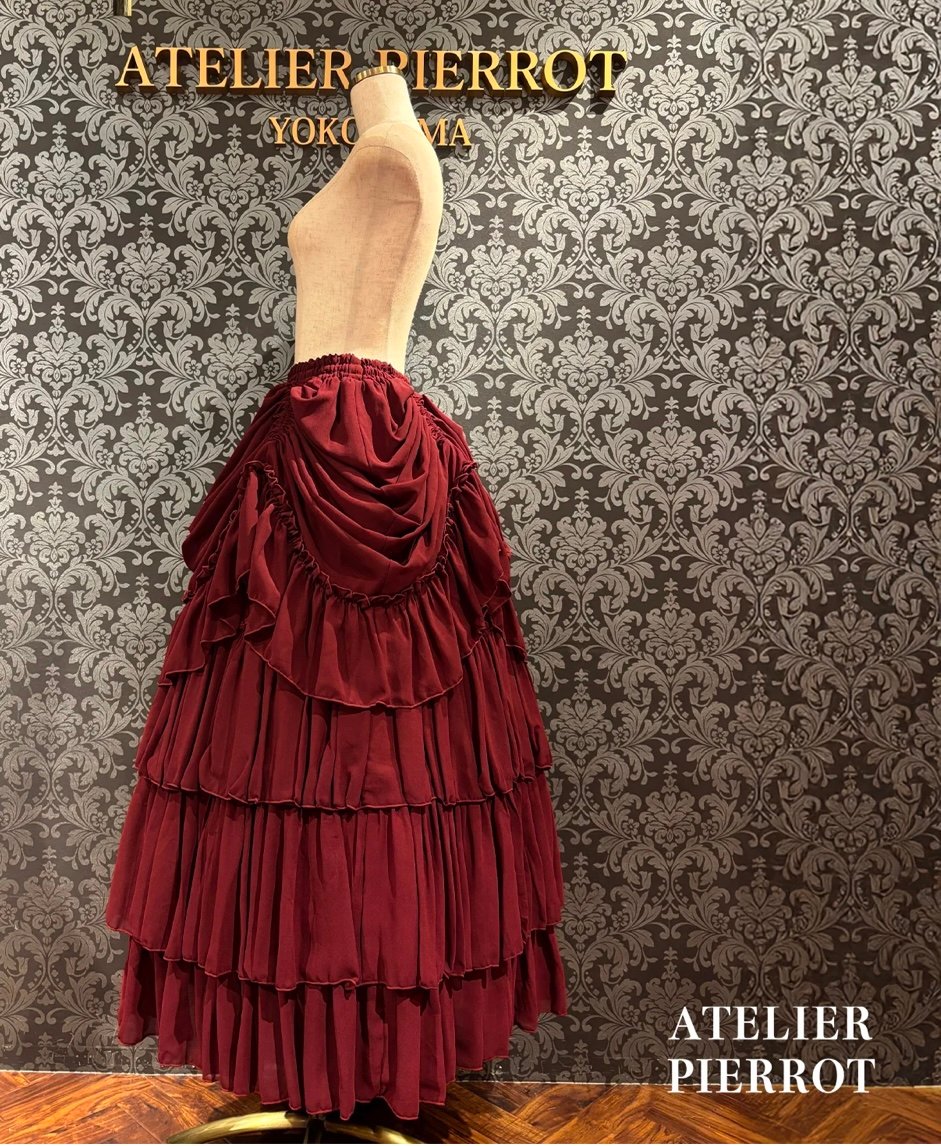 【希少・美品】ATELIER PIERROT ふんわり スカート 総柄 リボン ATELIER-PIERROT】Ruffle Chiffon Skirt -Lace-/TS