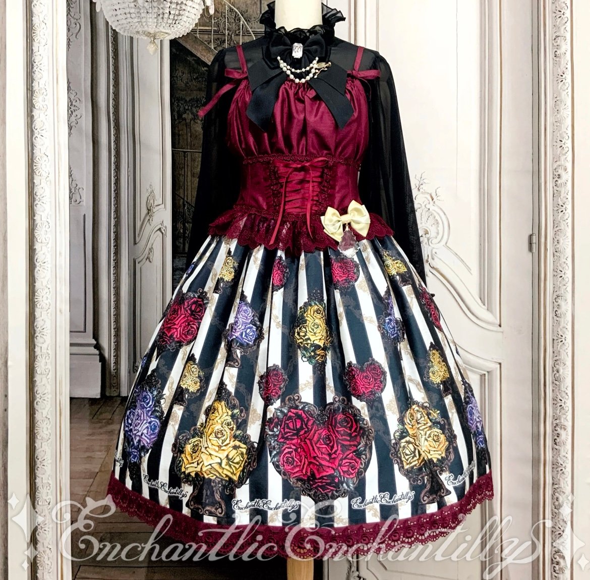 EnchantlicEnchantilly　トランプローズジャンスカ Enchantlic Enchantilly／トランプローズ シャンタンJSK(エンジ