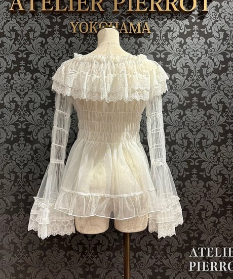 ATELIER-PIERROT／Sheer Off-Shoulder Shirring Blouse（ホワイト）