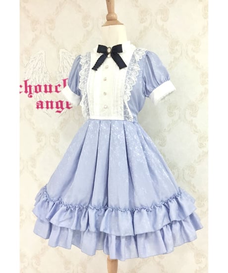 Pina sweetcollection／ローズジャガードワンピース（半袖・  サックス）