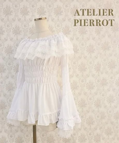 ATELIER-PIERROT／Shirring princess sleeve blouse （ホワイト）