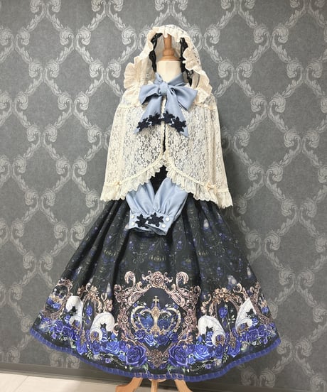 Enchantlic Enchantilly／薔薇姫の王冠スカート（黒×青薔薇）青レース