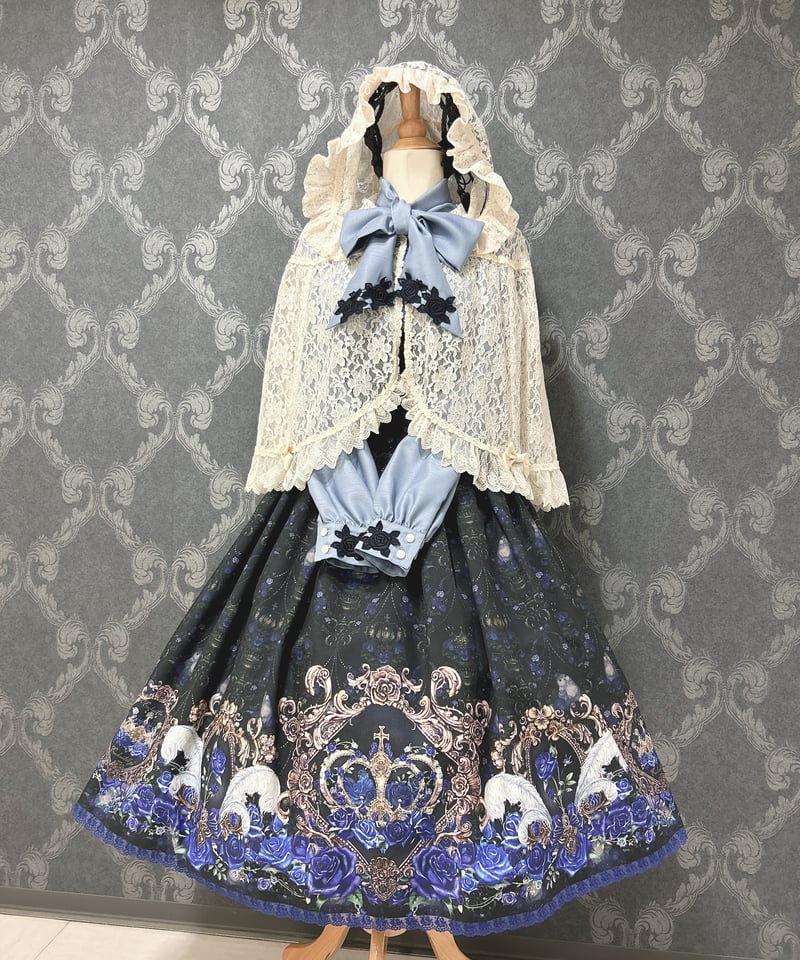 Enchantlic Enchantilly／薔薇姫の王冠スカート（黒×青薔薇）青レース