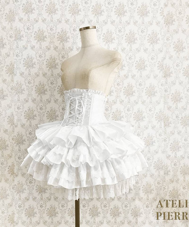 アトリエピエロ コルセットワンピース ホワイト ☆ご予約受付中 ATELIER-PIERROTコルセットワンピース 薔薇ジャガード