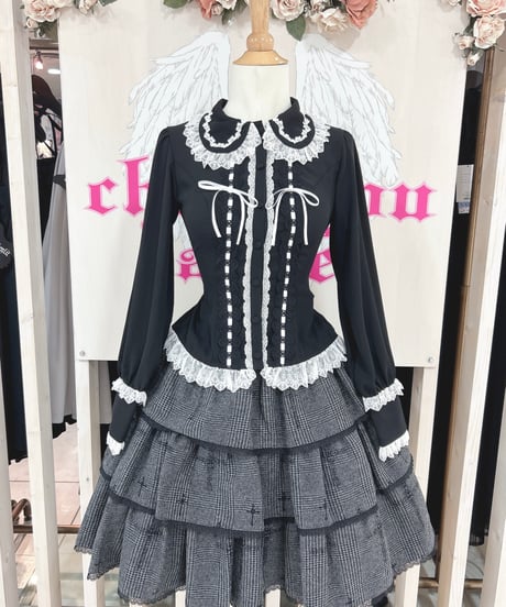 Vallée lys／Dreams Ladder Lace Long Sleeved Blouse （ブラック×ホワイト）