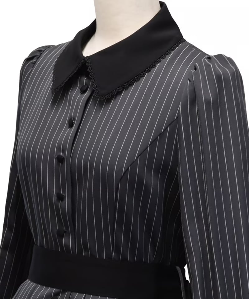 Sheglit／ ストライプタックワンピース（チャコールグレー） | chou