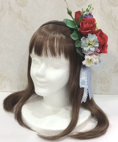 Millefleurs／薔薇ブーケのカチューシャ（サックス）
