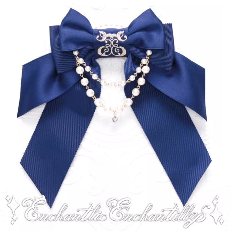 Enchantlic Enchantilly／ロゴ刺繍パールリボンブローチ（青） | chou