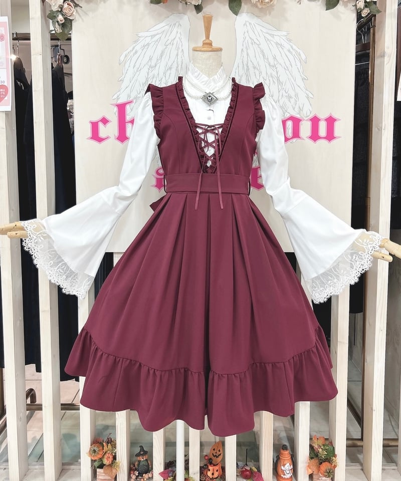 Sheglit／レースアップジャンパースカート（ボルドー） | chou chou