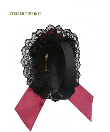 ATELIER-PIERROT／  薔薇レースカチューシャ（黒×赤薔薇）