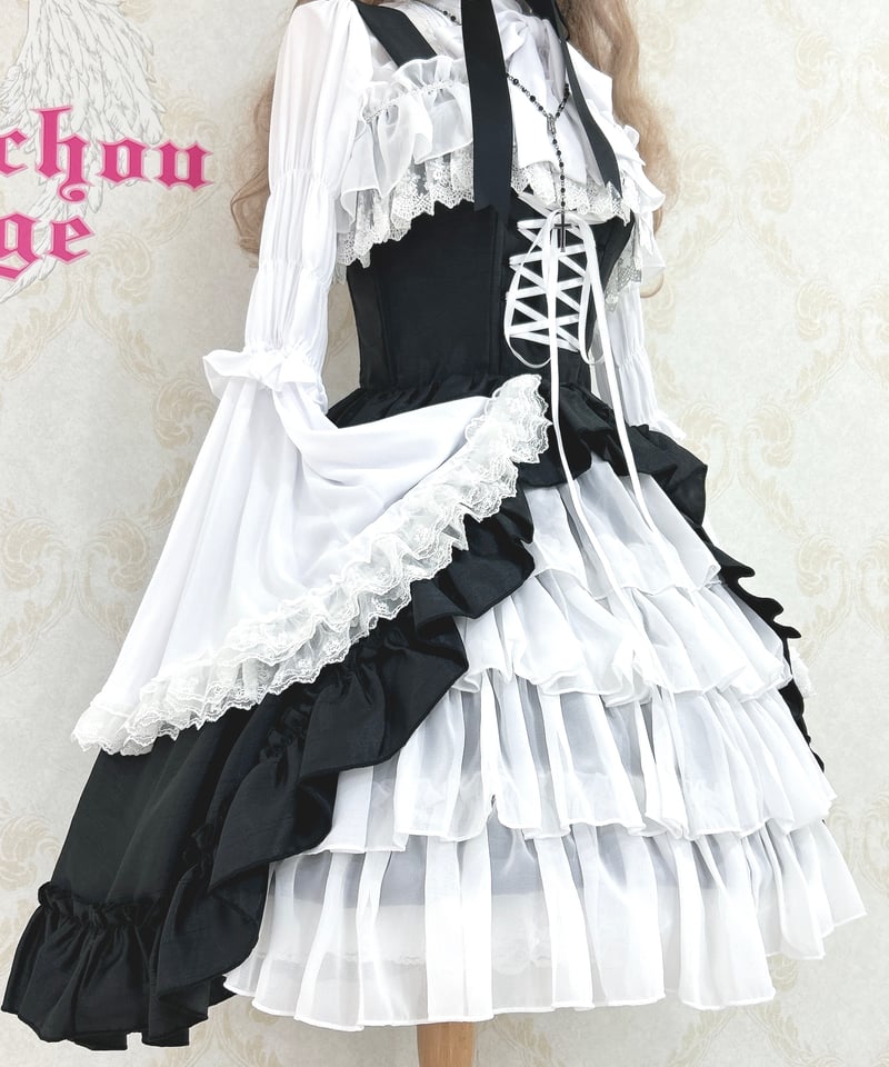 ATELIER-PIERROT ストライプバッスルコルセットスカート 黒×白 ATELIER-PIERROT ストライプバッスルコルセットスカート 黒×白