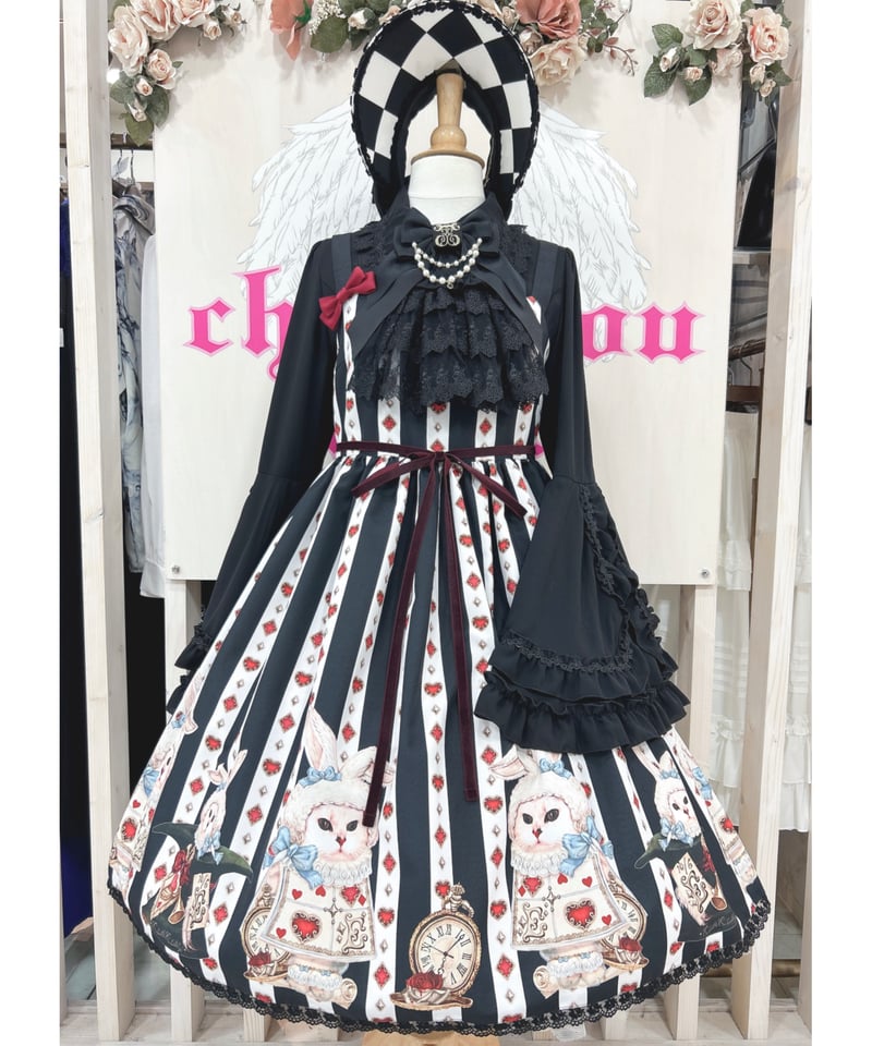 Enchantlic Enchantilly JSK ブラウスセット Enchantlic Enchantilly／不思議の国のQueenCat JSK（黒白ストラ