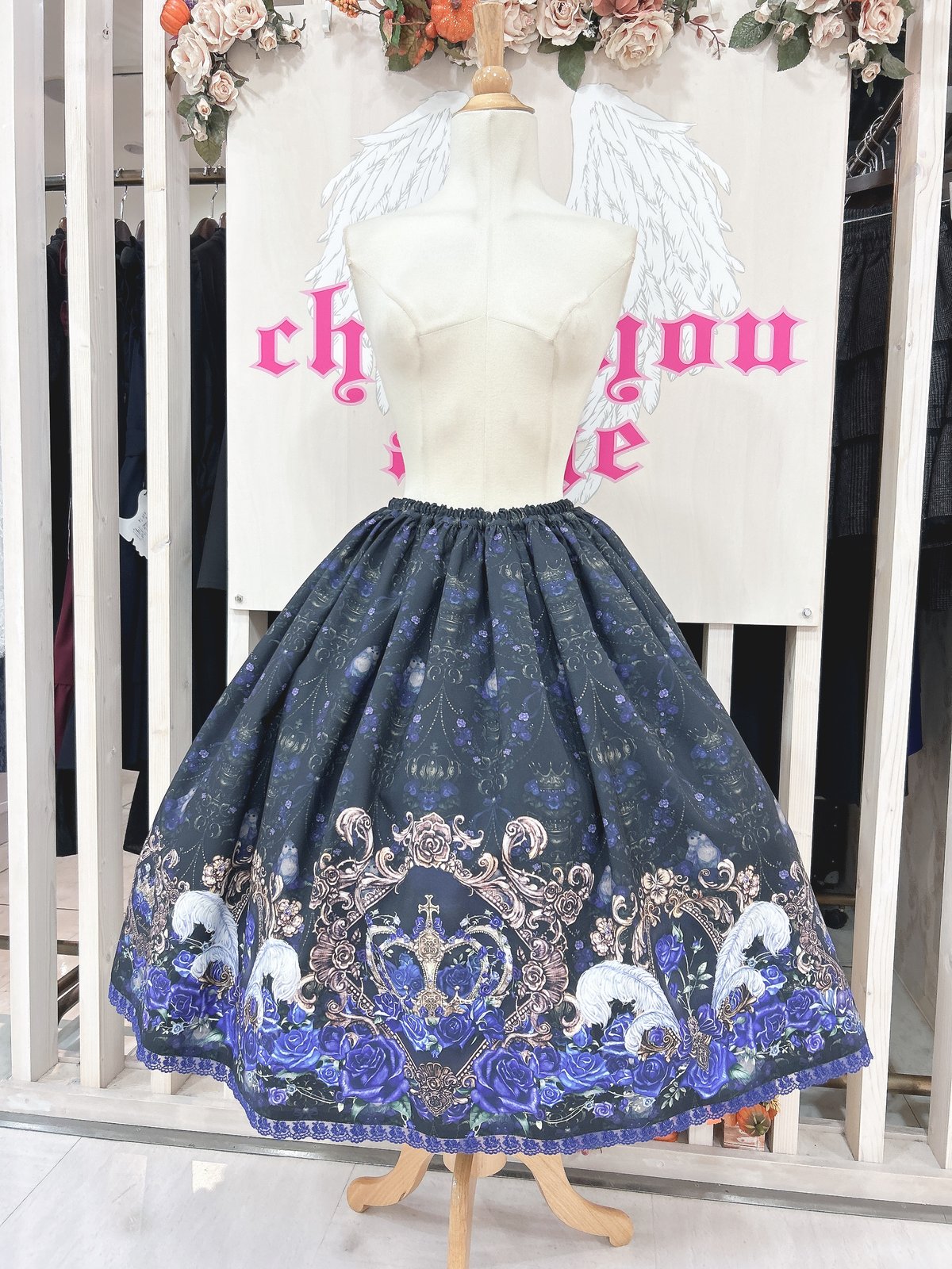 Enchantlic Enchantilly／薔薇姫の王冠スカート（黒×青薔薇）青レース