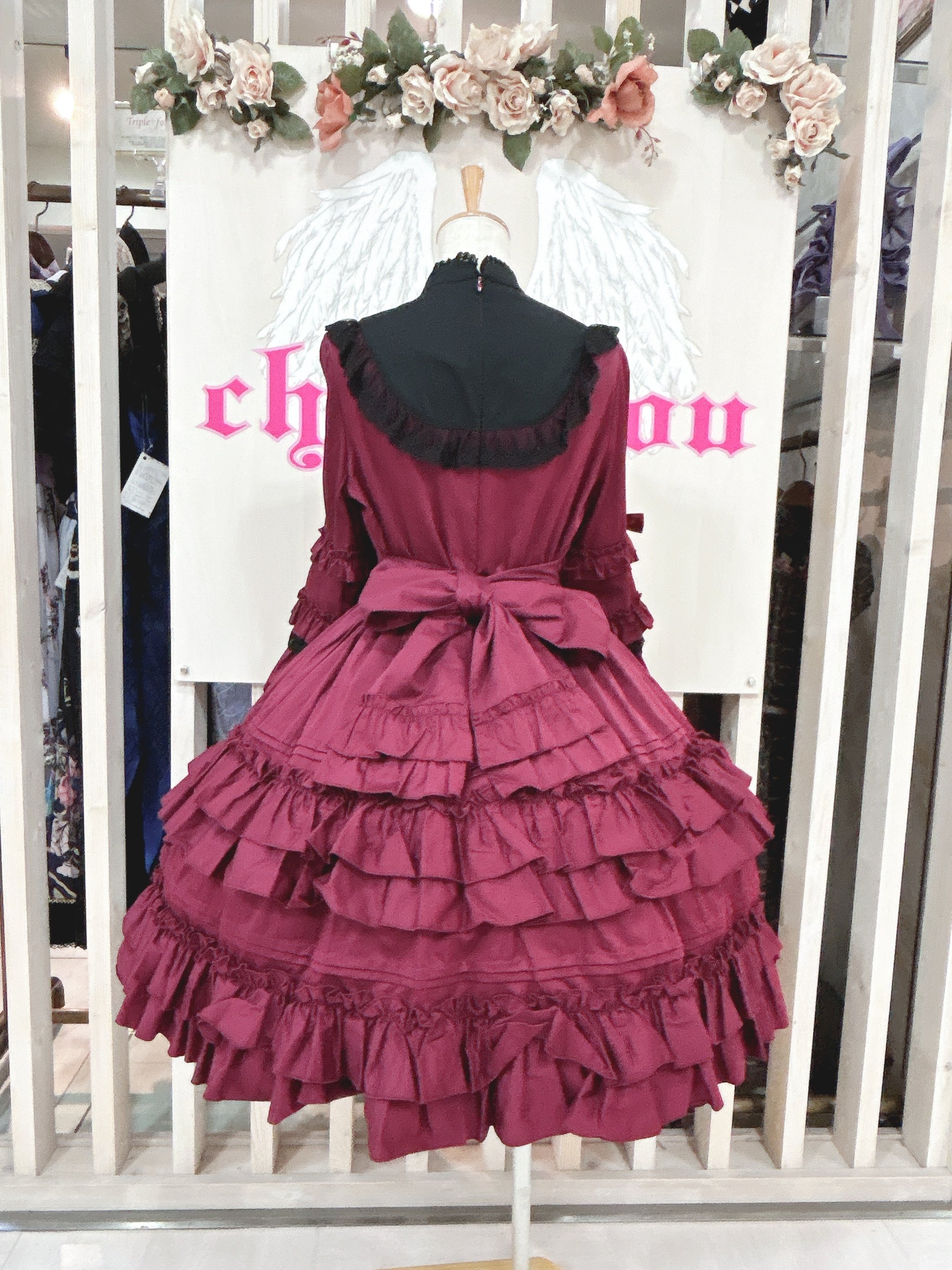 Pina sweetcollection クラシックドールワンピース ボルドー Pina sweetcollection／ドール姫袖ワンピース （ワイン×BK） | chou