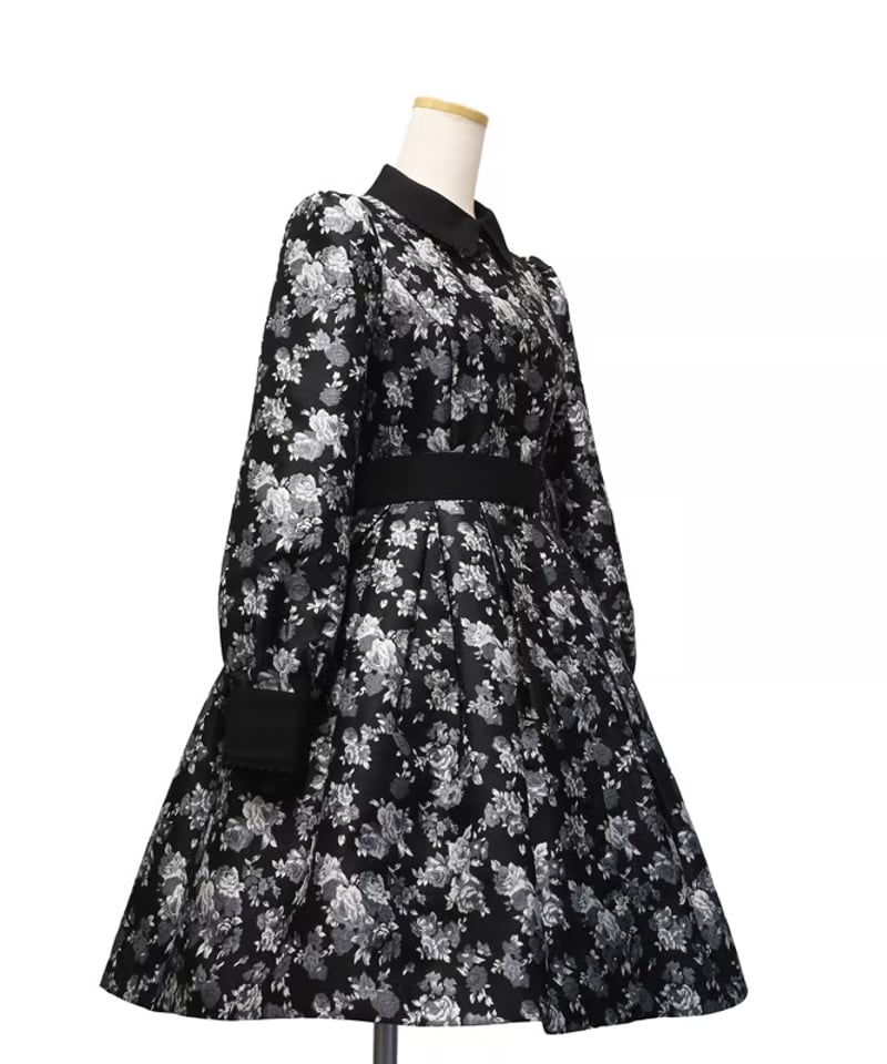 シェグリット Sheglit ジャガードタックワンピース 黒/ブラック Sheglit／ ローズジャガードタックワンピース（ブラック） | chou chou