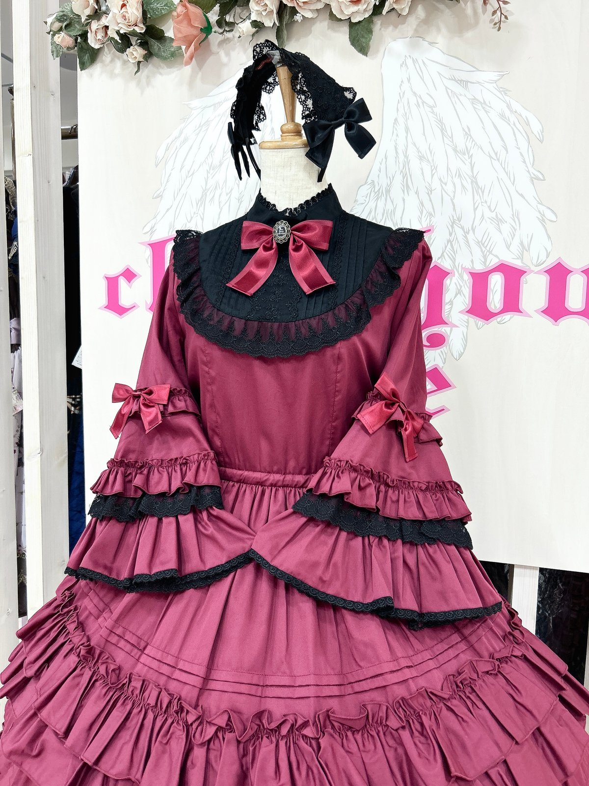 Pina sweetcollection クラシックドールワンピース ボルドー Pina sweetcollection／ドール姫袖ワンピース （ワイン×BK） | chou