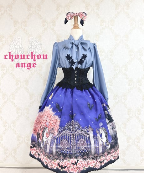 Enchantlic Enchantilly／ノーブルリボンタイブラウス（アフタヌーンブルー×濃紺レース）
