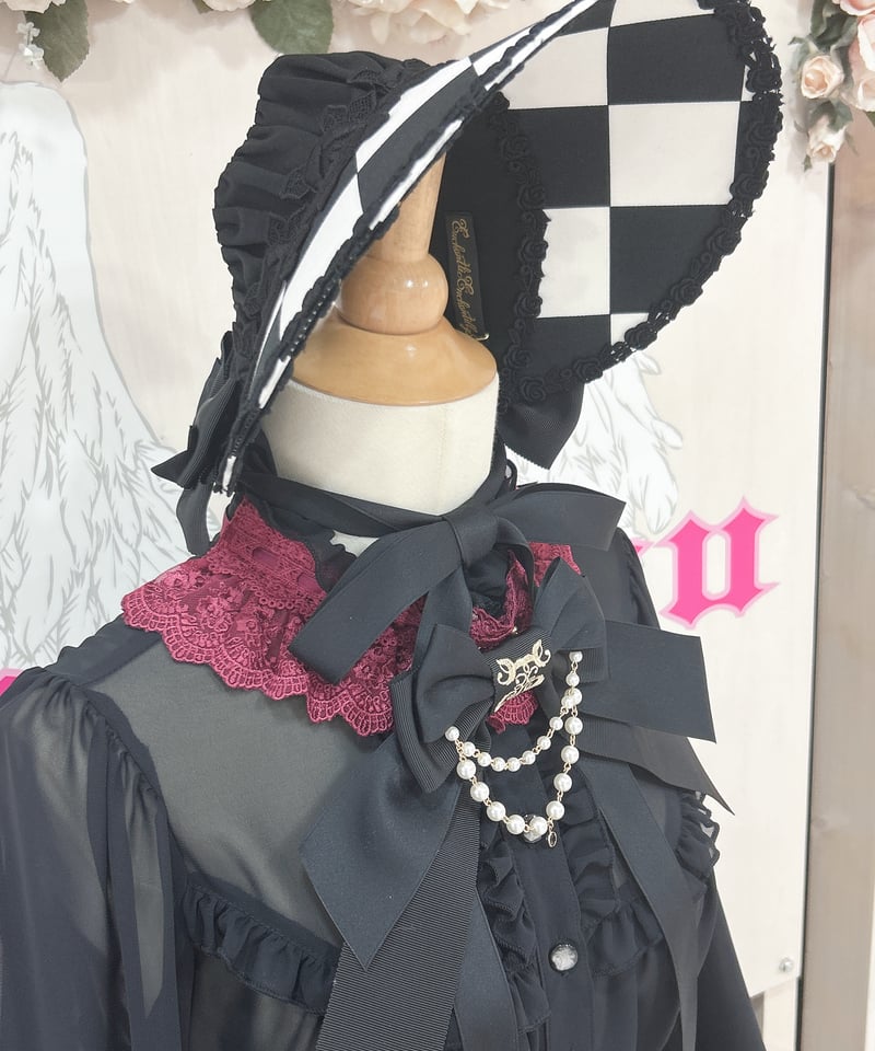Enchantlic Enchantilly／ダイヤ柄ハーフボンネット（黒×白×黒