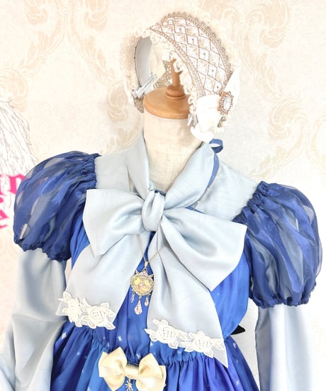 Enchantlic Enchantilly／ノーブルリボンタイブラウス(クリーミーブルー×生成薔薇レース)