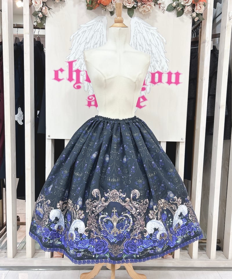 Enchantlic Enchantilly スカート Enchantlic Enchantilly／薔薇姫の王冠スカート（黒×青薔薇）青レース