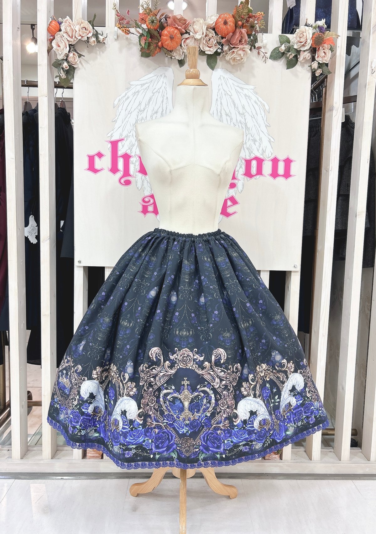 Enchantlic Enchantilly スカート Enchantlic Enchantilly／薔薇姫の王冠スカート（黒×青薔薇）青レース