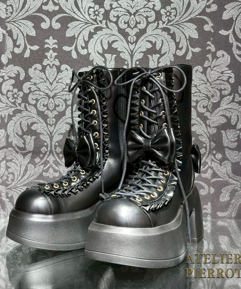 【牡蠣フライ】アトリエピエロ 厚底 ヒール リボン ブラック 牡蠣フライ様専用】アトリエピエロ 厚底 ヒール リボン ブラック