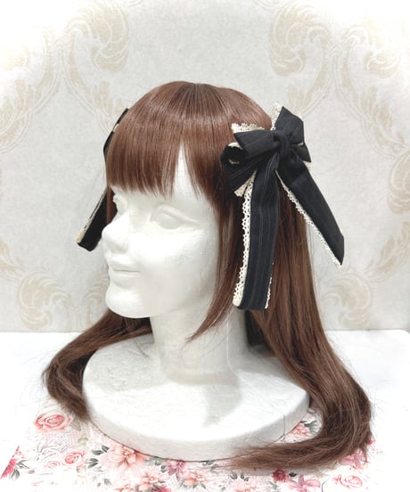 尾州ロリィタ／ツインテクリップ（黒・ストライプ）