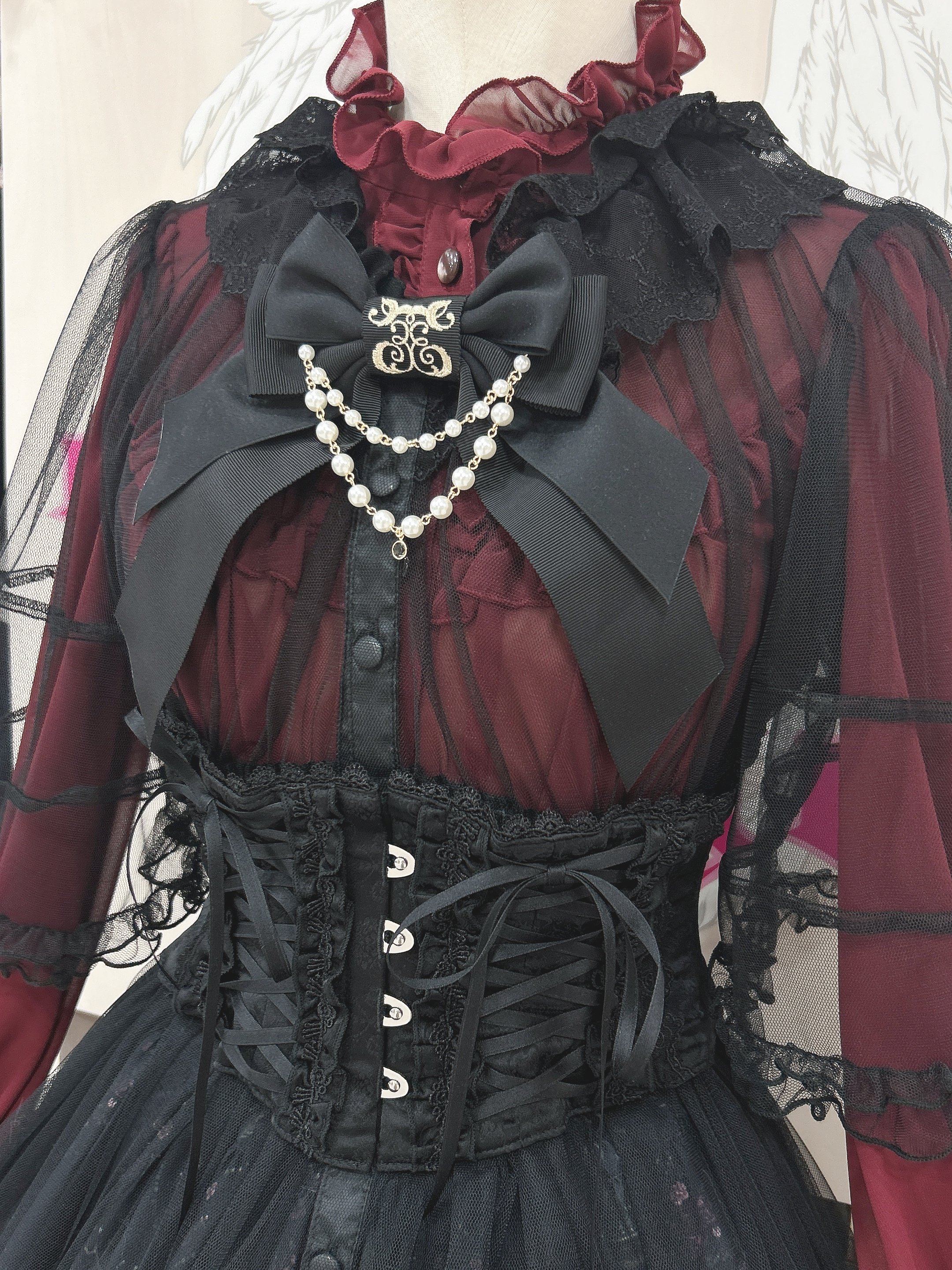 Enchantlic Enchantilly／ロゴ刺繍パールリボンブローチ（黒） | chou
