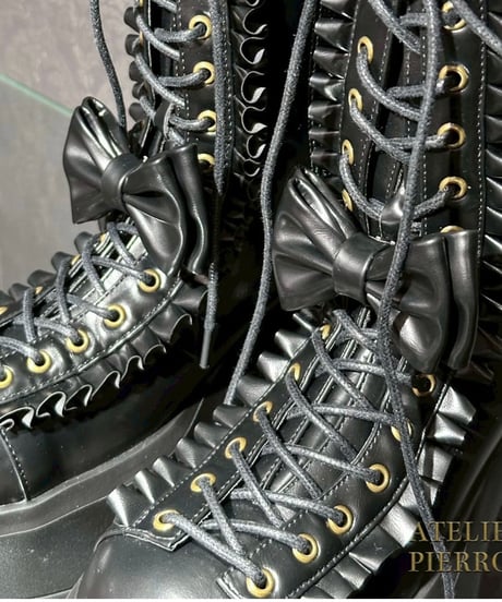 ATELIER-PIERROT／Chunky Frilled Ribbon Boots（ブラック）S〜XLの4サイズ展開