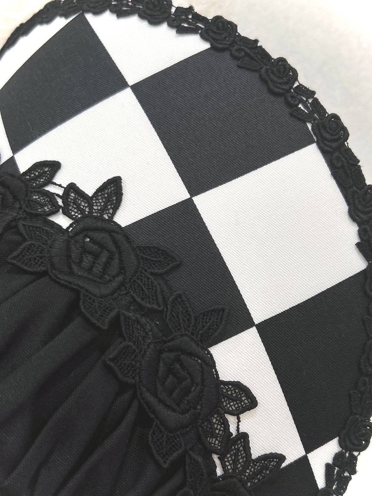 Enchantlic Enchantilly／ダイヤ柄ハーフボンネット（黒×白×黒