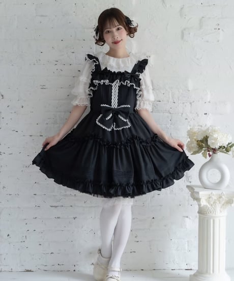 新品 Funny Fairy ヴィトライユ　ジャンパースカート(ブラック) 黒 Fairy wish】シャンデリア柄リボンジャンパースカート(ロング丈