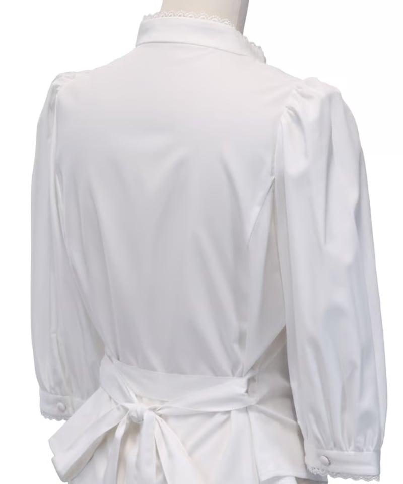 Sheglit/ブラウス+リボンジャボ/白 スタンドカラーリボンジャボブラウス【クーポン対象外】 | Sheglit