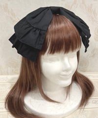 尾州ロリィタ ／リボンヘッドドレス（艶黒ストライプ）