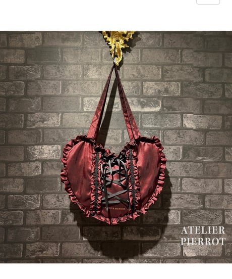 ATELIER-PIERROT／Lace up Ribbon Heart Bag （ ボルドー）